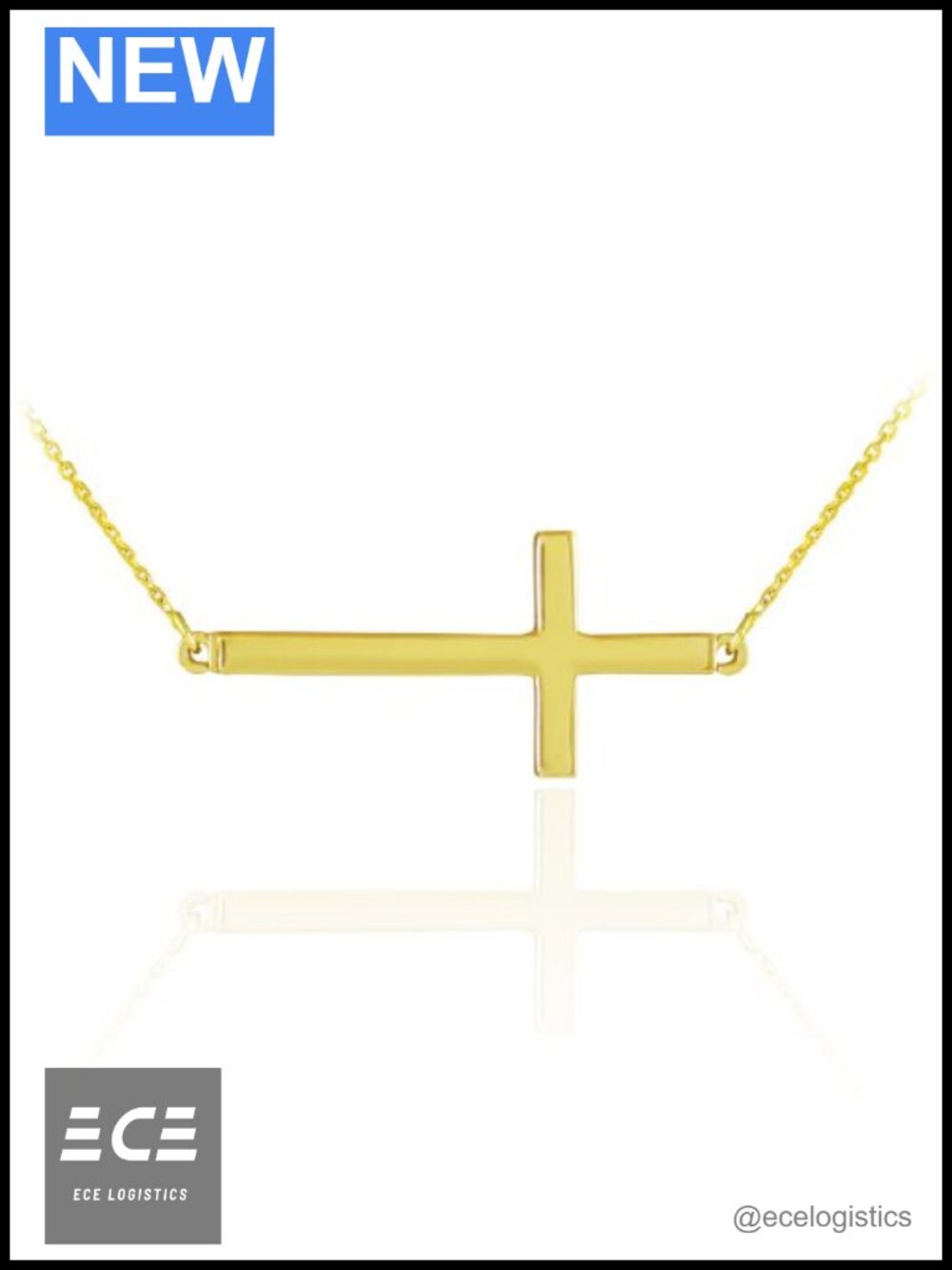 14K Yellow Gold Sideways Cross Necklace Rolo Chain Pendant